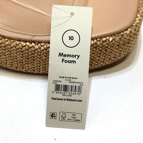 No Boundaries Platform Mule Jute Rattan Sandals Clear Strap Memory Foam Size 10 - Picture 9 of 10